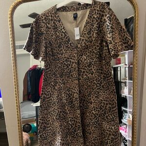 GAP Animal Print Midi Dress - Tan and Black